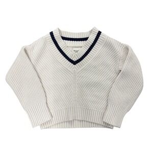 Abercrombie Fitch Womens Cream Navy Stripe V Neck Thick Knit Sweater Size Small